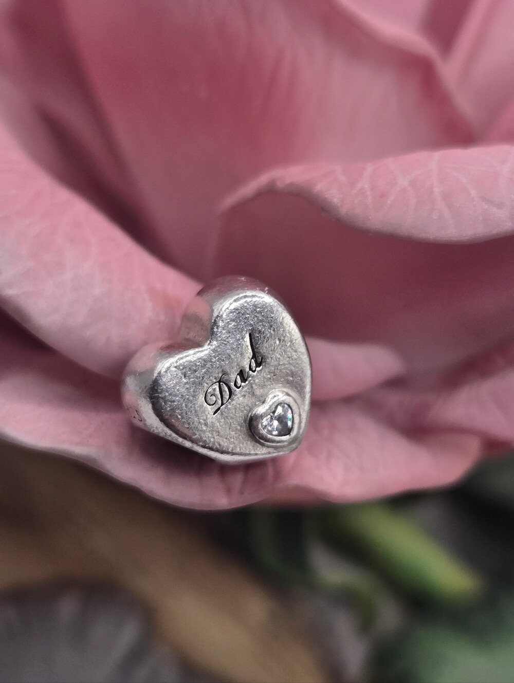 Pandora Silver Heart 'Dad' Charm with Clear Stone